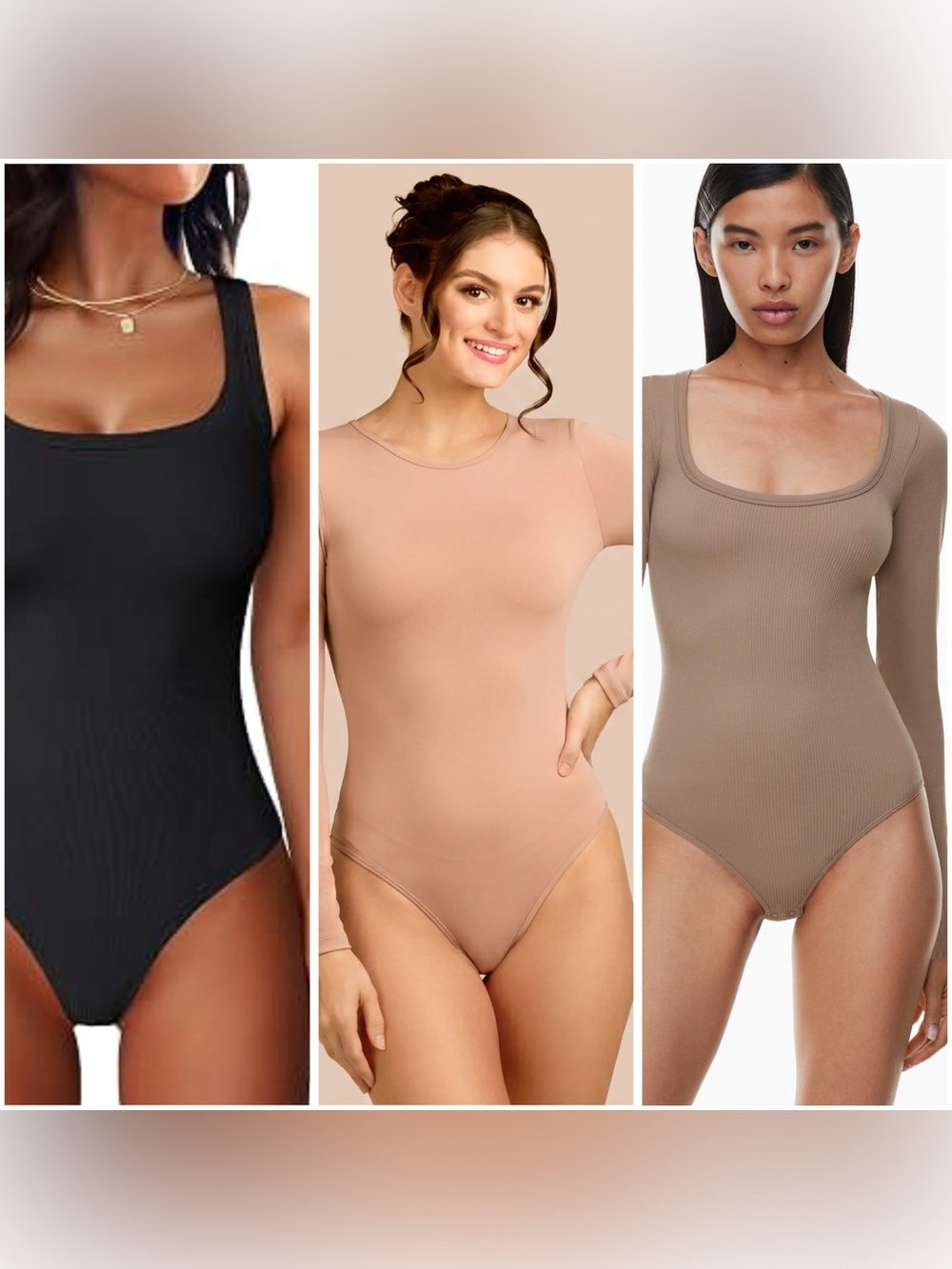 Seamless Scoop-Neck Bodysuit - Nude, Black, Taupe 3 tops